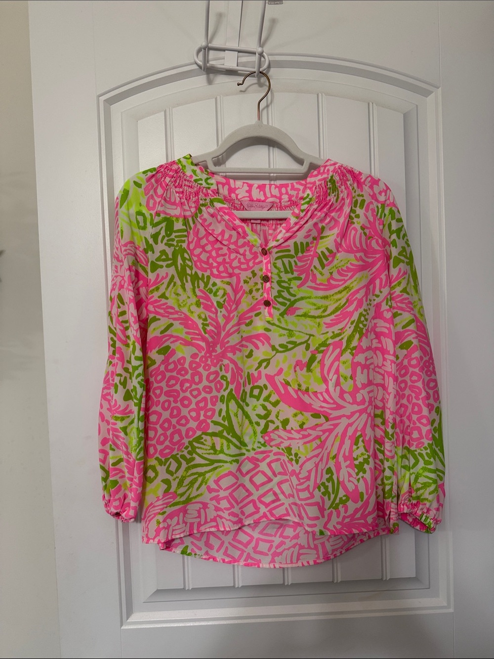 Lilly Pulitzer Bright Pink & Lime Printed Women’s Blouse